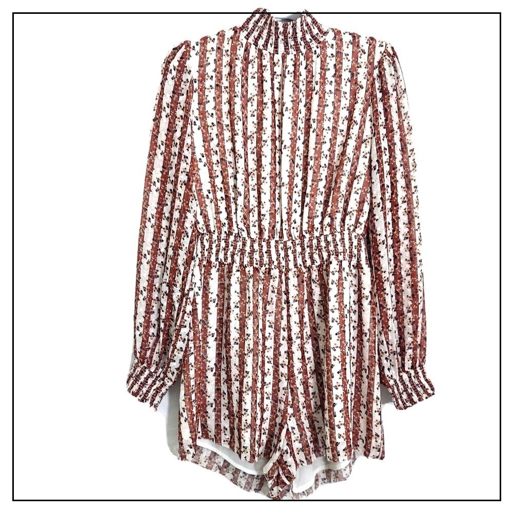 Lost + Wander Romper S Cottage Striped Smocked Dainty Floral Feminine Boho